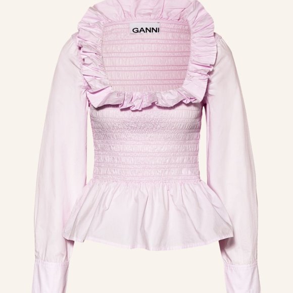 GANNI ! Organic Cotton Ruffled Scoopneck Blouse - Picture 4 of 11